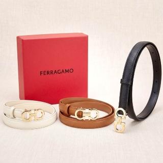 【Salvatore Ferragamo】GANCINI 16mm 金釦防刮牛皮細版腰帶(多色可選 真皮 皮帶 皮件)