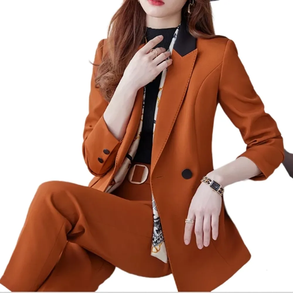 【巴黎精品】現貨+預購 西裝套裝兩件套(外套長褲秋冬休閒女西服2色p1al68)