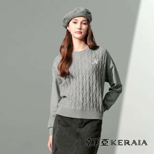 【KERAIA 克萊亞】靜謐灰麻花針織拼接寬版衛衣