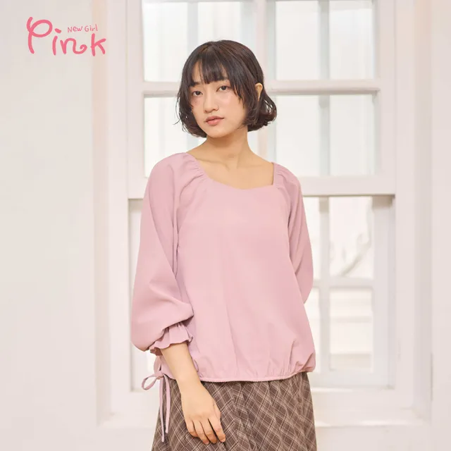 【PINK NEW GIRL】方領荷葉七分袖上衣 Z2209AD(2色)