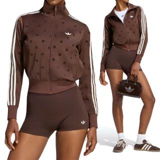 【adidas 愛迪達】Fb Tt 女款 棕色 波點 點點 三葉草 立領 短版 修身 拉鍊 外套 LI2855