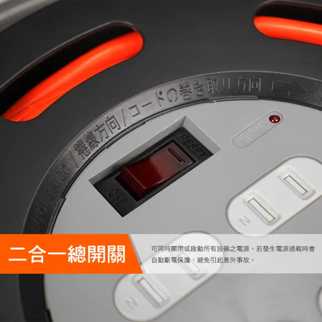 【PowerSync 群加】2P 1開4插工業用輪座延長線/動力線/10m(TX4AF100)