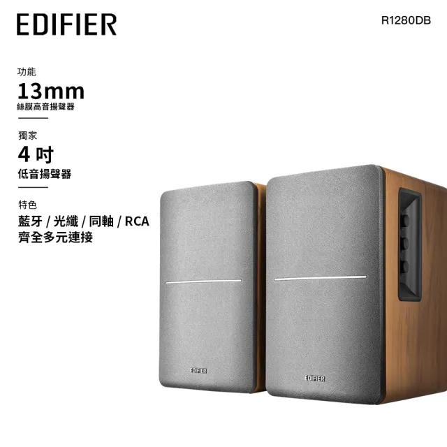 【EDIFIER】R1280DB 2.0聲道藍牙喇叭（電腦喇叭｜桌面音箱｜雙聲道書架喇叭｜主動式喇叭｜配遙控器）