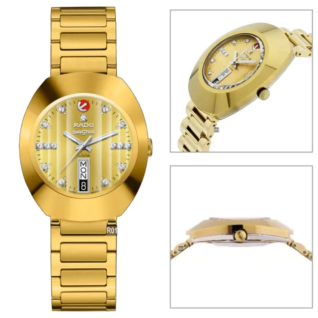 【Rado 雷達表】獨賣真鑽款 Original DiaStar 鑽星創始型機械腕錶35㎜-金色15鑽 R01(R12413703)