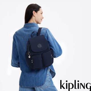 【KIPLING】『猴子包』星辰藍掀蓋多袋收納後背包-CITY POCKET S 女包