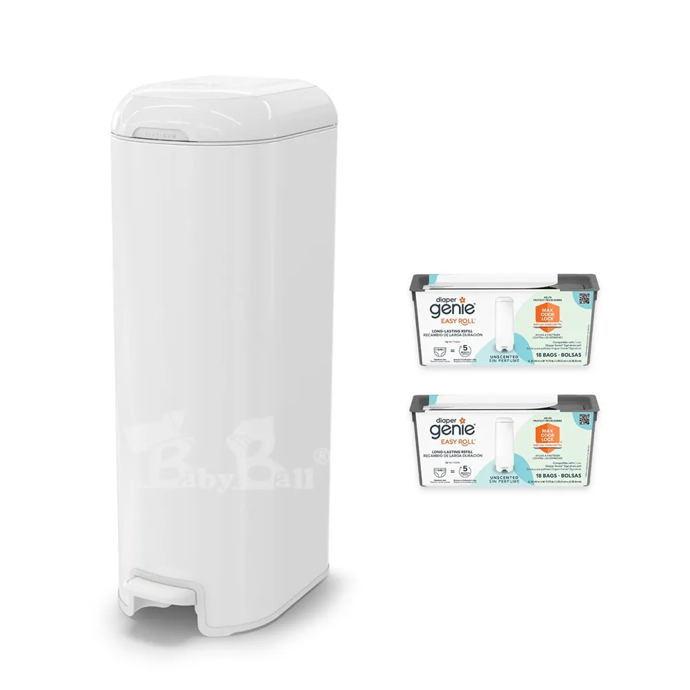 【Diaper Genie】雙補充盒超值組 加拿大 Diaper Genie 不鏽鋼 EZ 雙重鎖臭尿布處理器(易撕袋型 尿布垃圾桶)