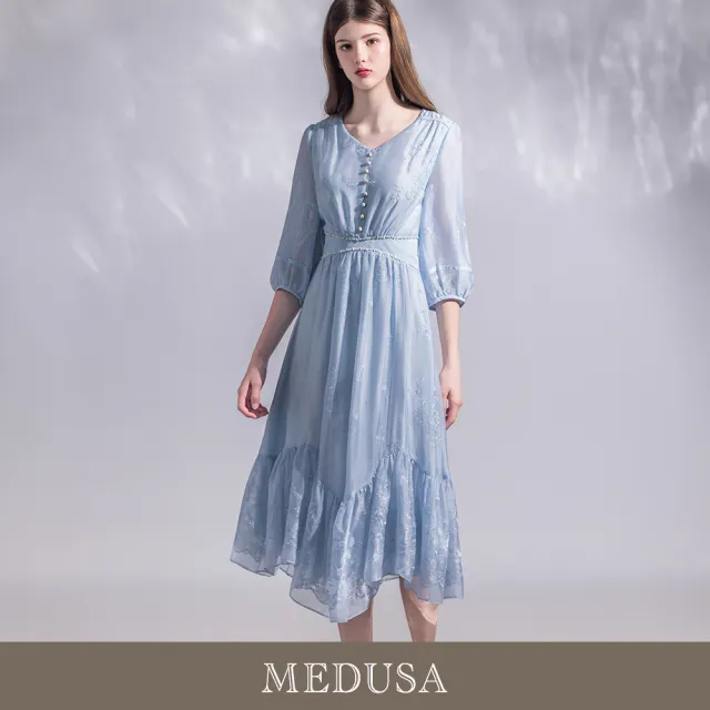 【MEDUSA 曼度莎】現貨-鈴蘭絮語 宮廷泡泡袖收腰洋裝（M-XL）｜洋裝推薦 小洋裝 約會穿搭