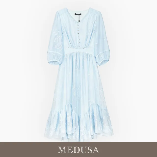 【MEDUSA 曼度莎】現貨-鈴蘭絮語 宮廷泡泡袖收腰洋裝（M-XL）｜洋裝推薦 小洋裝 約會穿搭