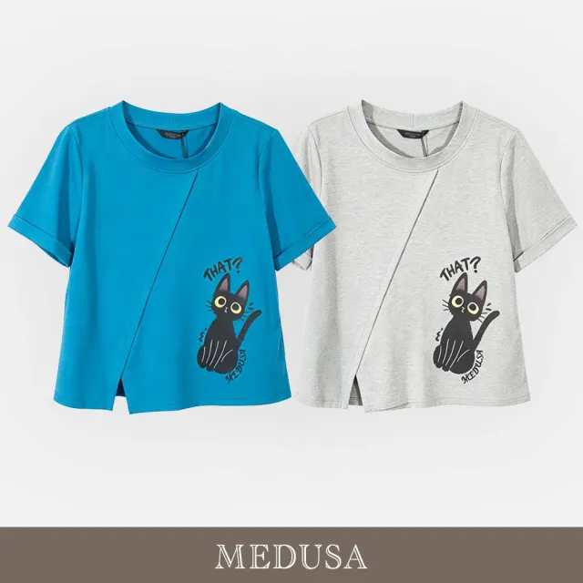 【MEDUSA 曼度莎】現貨-MEDUSA 貓咪切接休閒T恤 - 2色（M-XL）｜女短T恤 休閒穿搭 女上衣