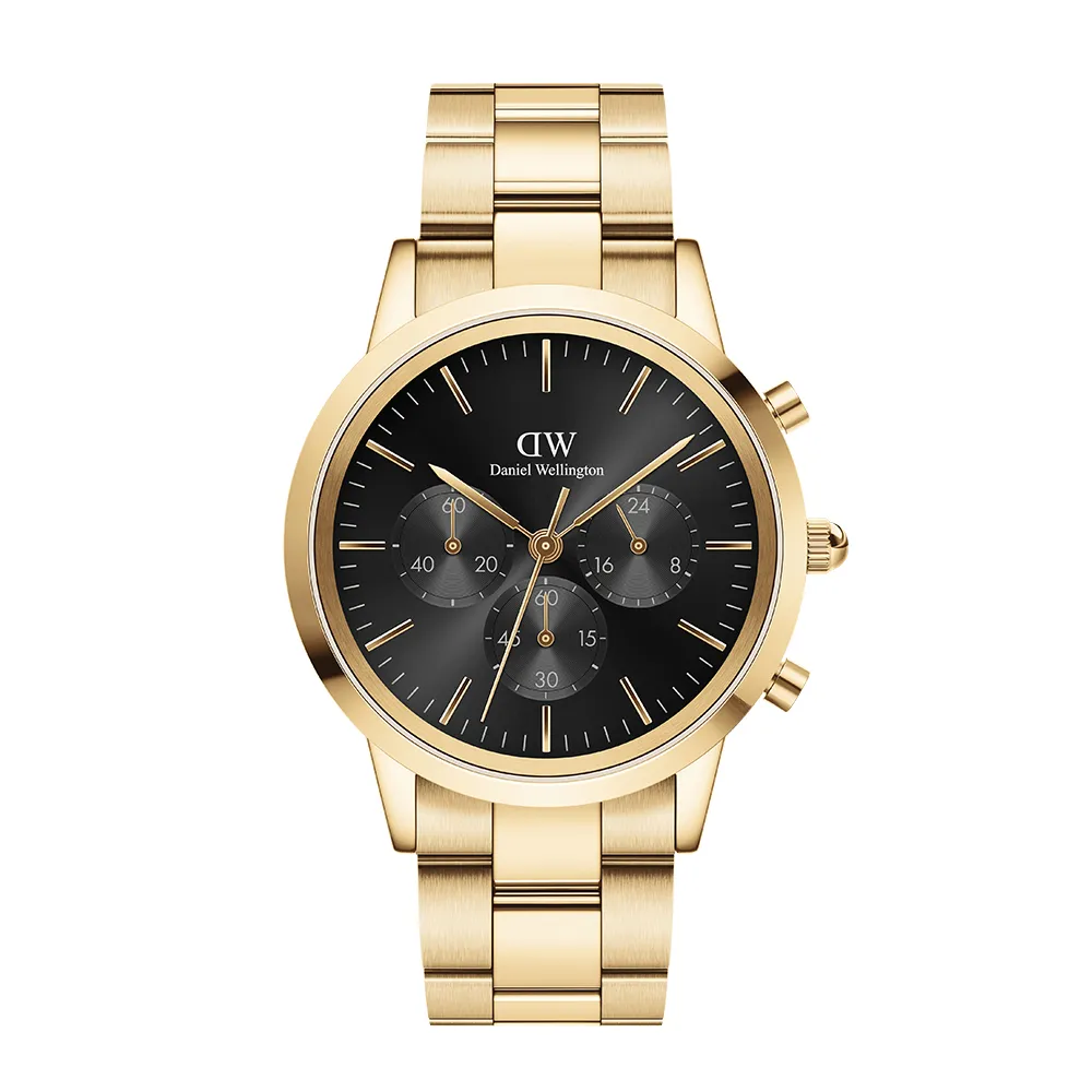 【Daniel Wellington】DW 手錶 Iconic Chronograph 42ｍｍ香檳金三眼精鋼錶黑錶盤(DW00100641)