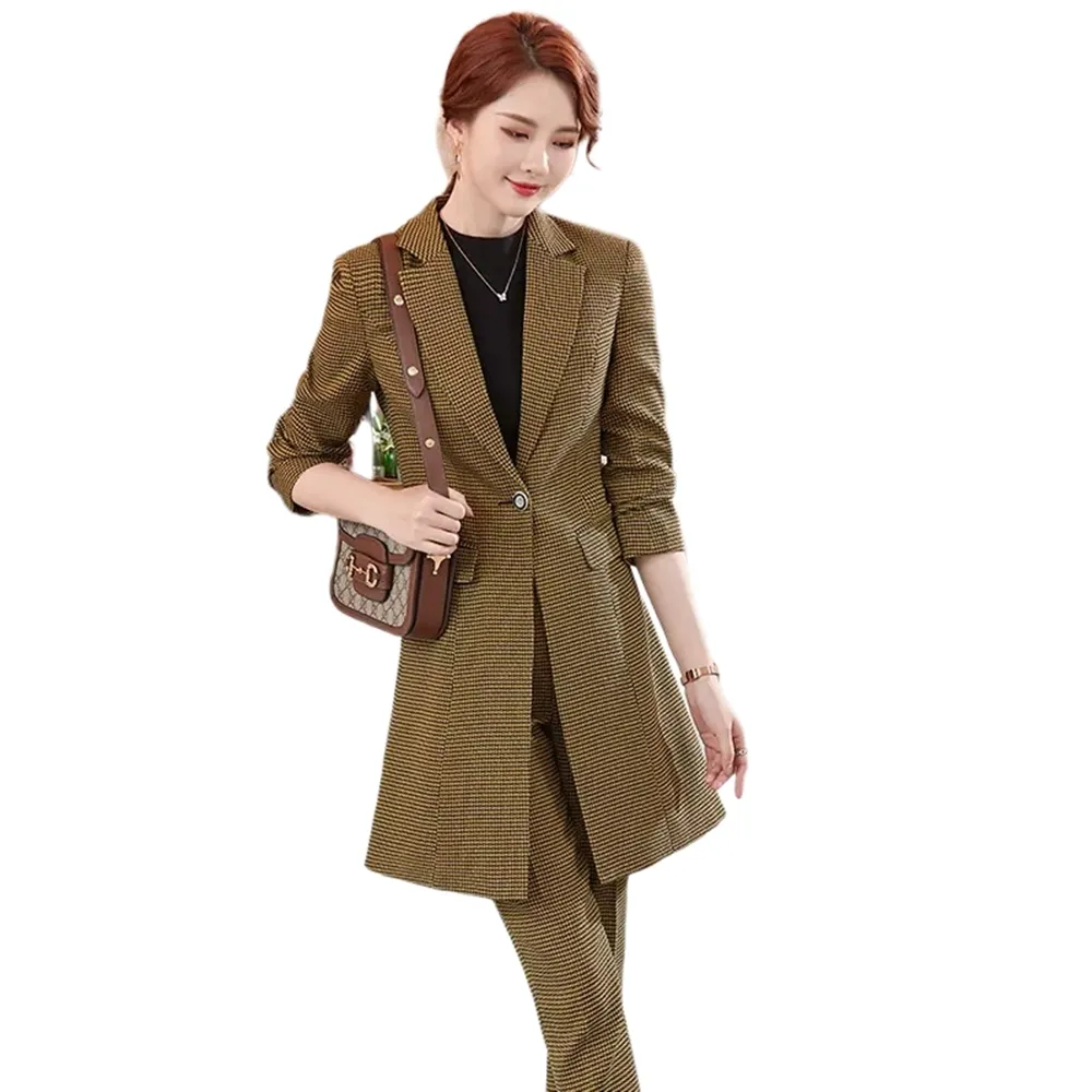 【米蘭精品】現貨+預購 西裝套裝兩件套(千鳥紋風衣外套長褲女職業西裝4色74ct19)
