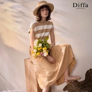 【Diffa】異素材拼接織條連身洋裝-女