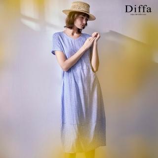 【Diffa】藍白格織紋連身洋裝-女