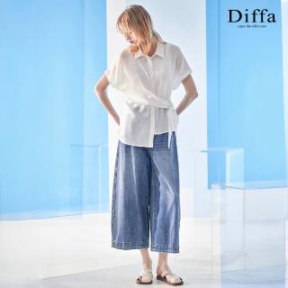 【Diffa】褲口車褶刷色牛仔褲-女(丹寧)