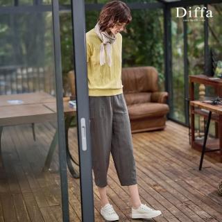 【Diffa】褲口車褶後腰鬆緊繭型長褲-女