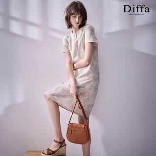 【Diffa】葉脈印花短袖連身洋裝-女