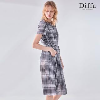 【Diffa】黑白格短袖連身洋裝-女