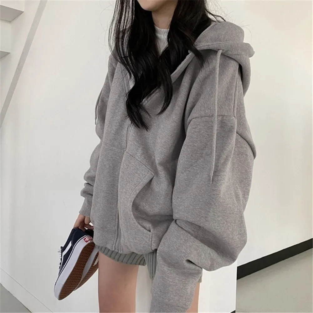 【D.studio】韓版寬鬆休閒內刷毛連帽外套(上衣 女裝 衣服 外套 薄外套 罩衫 防曬外套  J32)