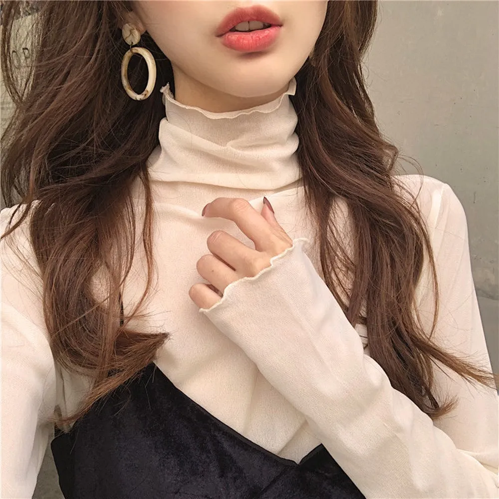【D.studio】韓版高領內搭親膚薄款網紗長袖上衣(女裝 衣服 寬鬆上衣 顯瘦上衣 長袖t恤 W310)