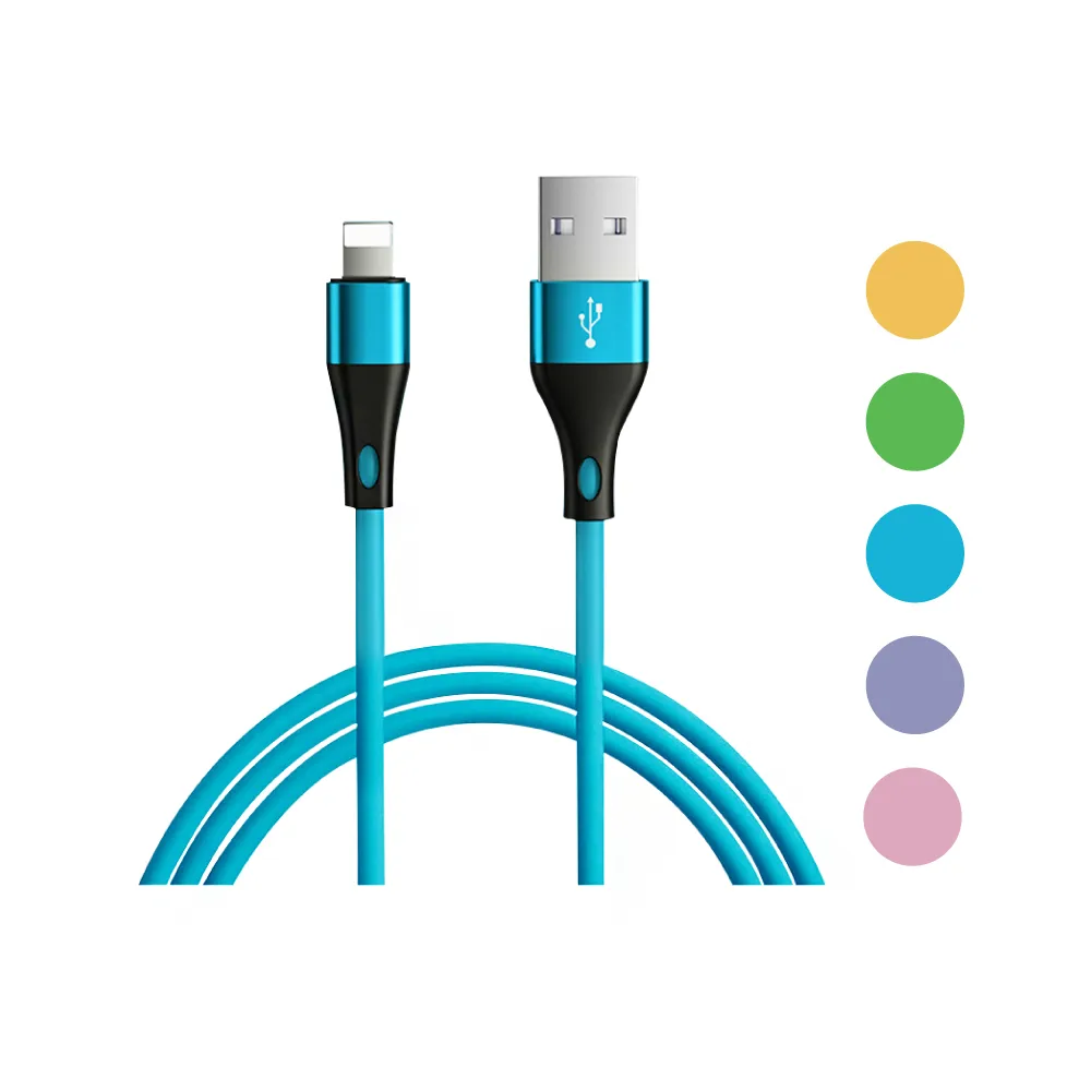 【新錸家居】2入多色8pin液態矽膠耐折快充電線Lightning to USB-A軟膠傳輸線1M/100cm(iPhone/iPad)