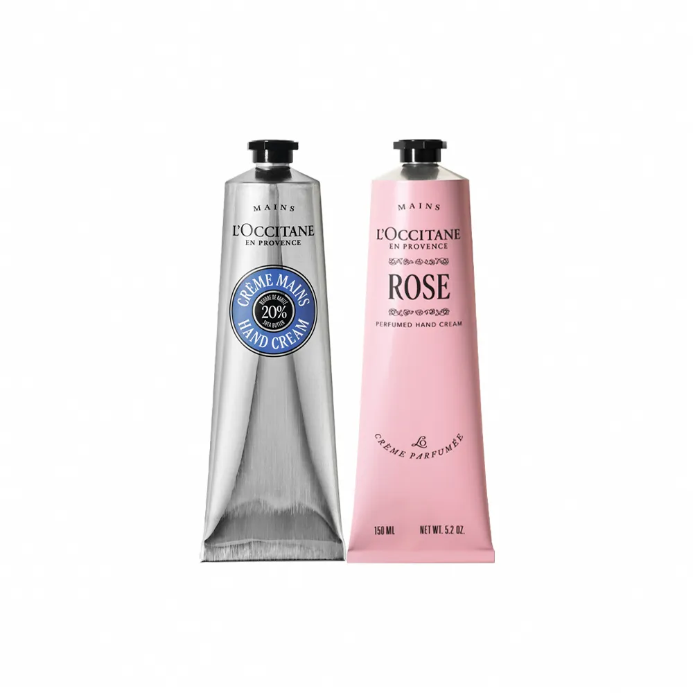 【L’Occitane 歐舒丹】官方直營 乳油木玫瑰手霜組(乳油木護手霜150ml+玫瑰護手霜150ml)