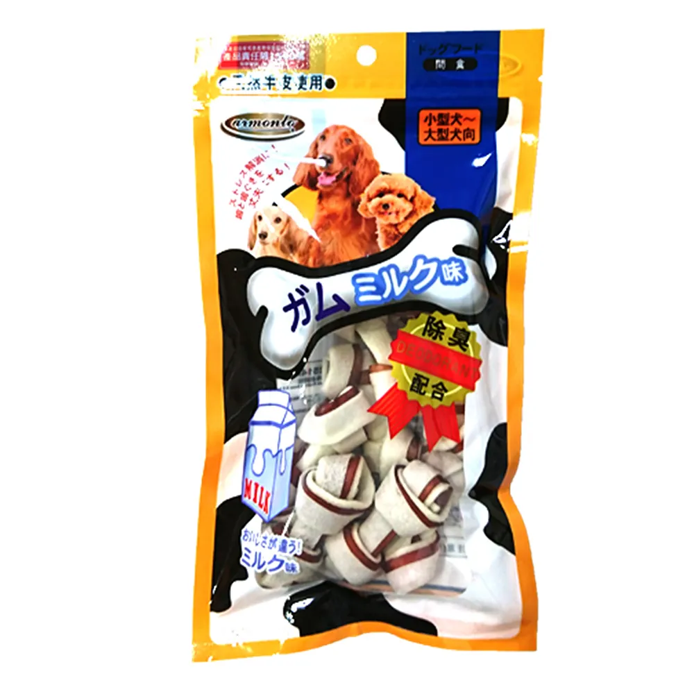 【Armonto 阿曼特】雙色牛奶牛皮骨結中包裝x2包(寵物零食、狗狗鈣質、犬用點心、狗狗磨牙、耐咬)