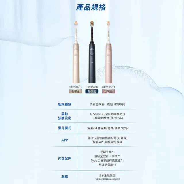 【Philips 飛利浦】HX9996 Sonicare 9900尊榮AI音波牙刷 2入組 (3色任選/SenseIQ/官方直營)