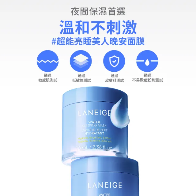 【LANEIGE 蘭芝】官方直營 透亮澎彈面膜組(蘭芝 超能亮70ml 粉澎潤60ml 緊緻 保濕 美白 面膜)