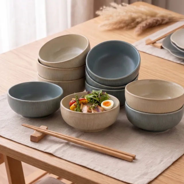 【Just Home】覓雲陶瓷4.5吋飯碗5件組-2色可選(可微波 碗 飯碗 湯碗 點心碗)