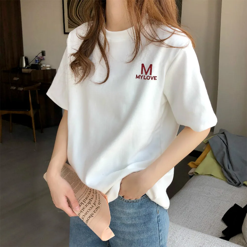 【MoonDy】圓領上衣 純棉短袖 寬版T恤 笑臉上衣 打底衫 美式上衣 上衣 女生上衣 寬版 t恤