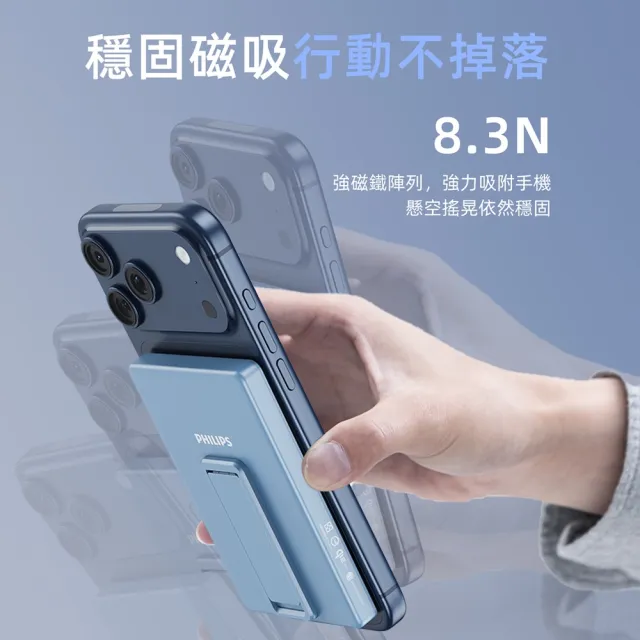 【Philips 飛利浦】2入組-DLP2560Q Qi2 5000mAh 立架式磁吸無線快充行動電源(MagSafe/18Wh_具Wh標示)