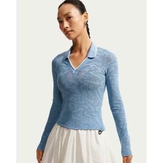 【NIKE 耐吉】長袖上衣 女 AS W NK CHLL KNT LS STCH LACE 運動 休閒 彈性 蕾絲 緊身 藍 (IM8390486)