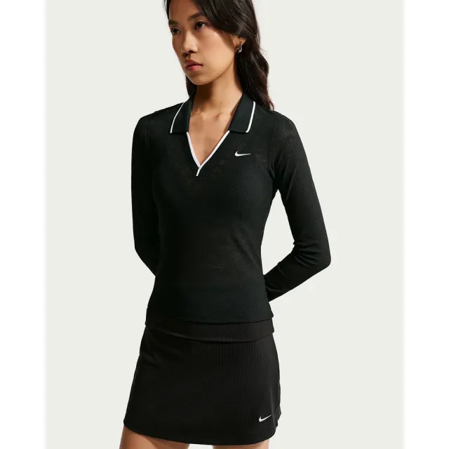 【NIKE 耐吉】長袖上衣 女 AS W NK CHLL KNT LS STCH LACE 運動 休閒 彈性 蕾絲 緊身 黑 (IM8390010)