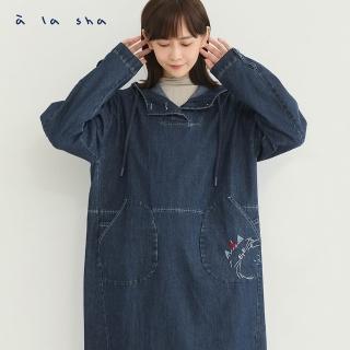 【a la sha】俏皮miao連帽牛仔長袖洋裝