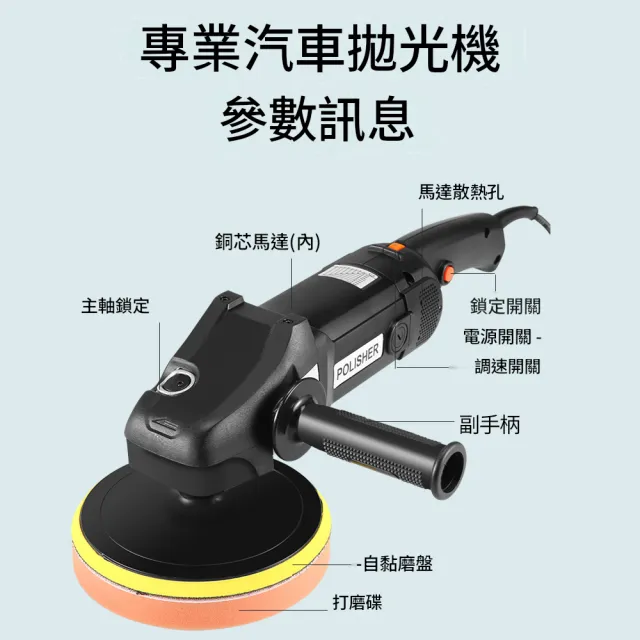【RTAKO】汽車美容拋光機 汽車打蠟機 110v打蠟機 手提式拋光機 封釉機 打磨機 1400W大功率 8檔調速 KQ