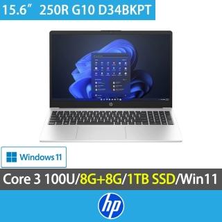 【HP 惠普】特仕版 250R G10 D34BKPT 15.6吋效能筆電(Core 3 100U/8G+8G/1TB SSD/W11)