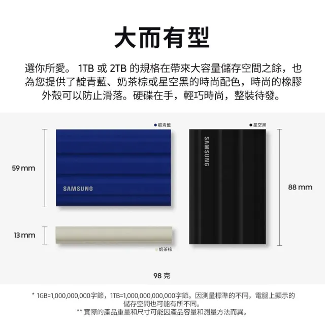 2入【Samsung 三星】T7 Shield 1TB Type-C USB 3.2 Gen 2 外接式ssd固態硬碟(靛青藍)(MU-PE1T0R/WW)