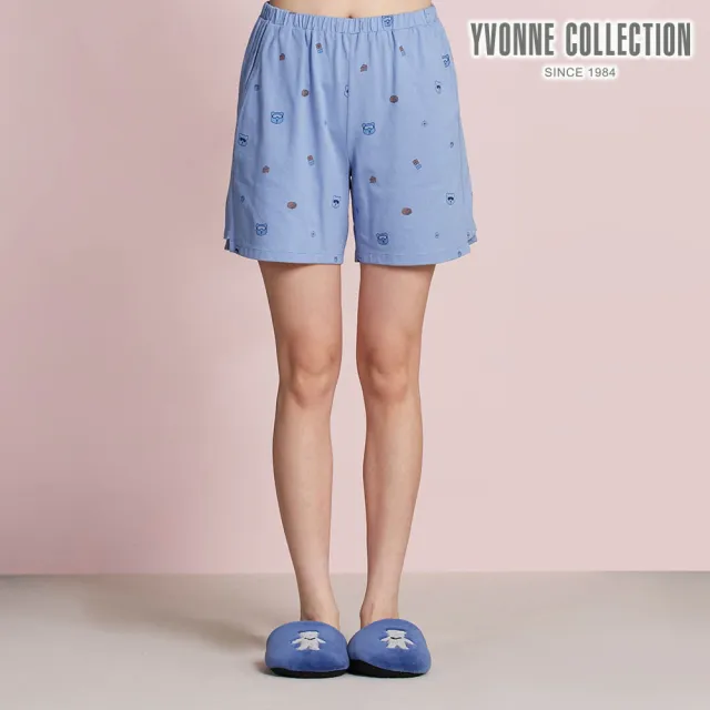 【YVONNE 以旺傢飾】伯恩熊印花短褲-淺藍