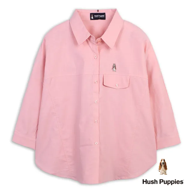 【Hush Puppies】女裝 襯衫 剪接連袖襯衫 (淺粉 / 64212102)