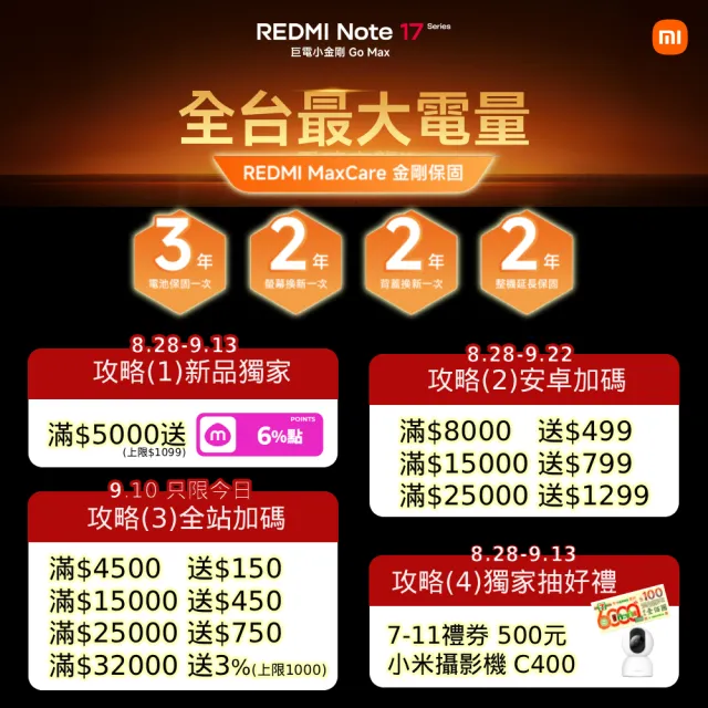 【小米】官方旗艦館 REDMI紅米 Note 17 Pro Max 6.83吋 5G(8G/256G/Snapdragon 6 Gen 5/主相機5000萬畫素)