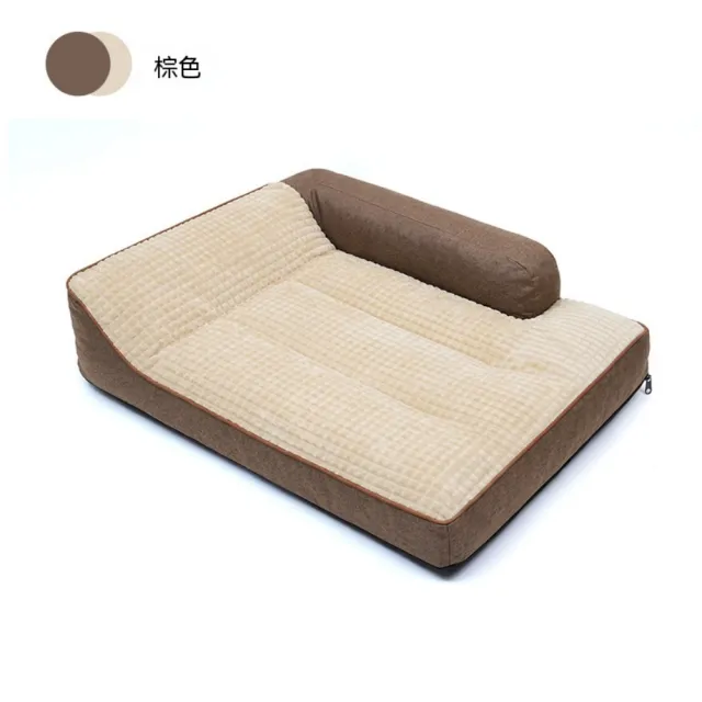 【佳美多】寵物墊 沙發寵物墊 狗墊 貓墊 靠背寵物墊 棕色拼接外觀 厚實填充 方格紋理內層 80x64x18cm