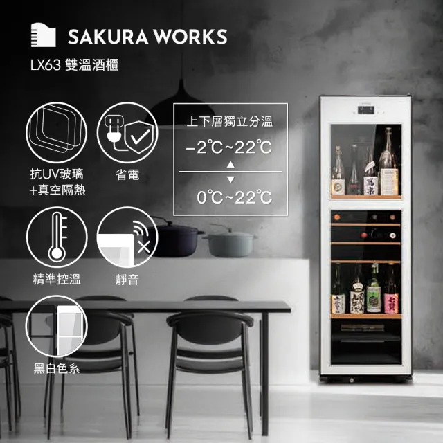 【SAKURA WORKS】LX63 -2℃ 雙溫酒櫃 (日本銷售冠軍 分層分溫 -2度-22度)(清酒櫃/紅酒櫃)