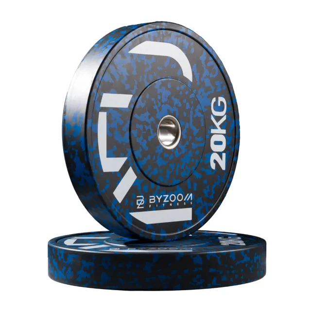 【BYZOOM FITNESS】power series 迷彩橡膠重量槓片-藍20kg（2入）奧林匹克包膠槓片/彩色槓片