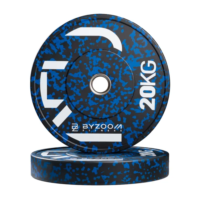 【BYZOOM FITNESS】power series 迷彩橡膠重量槓片-藍20kg（2入）奧林匹克包膠槓片/彩色槓片