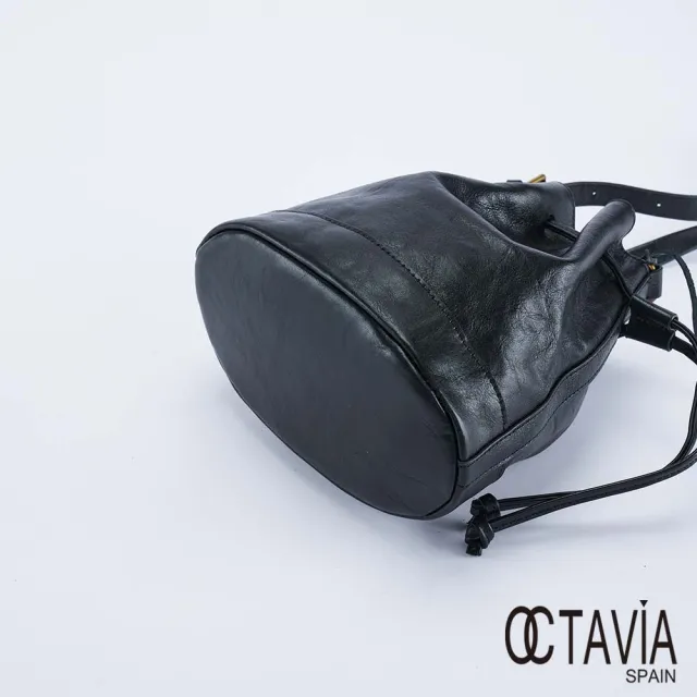 【OCTAVIA 8】雙11 真皮-  Nora油蠟牛皮側束口水桶包-女王黑