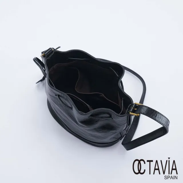 【OCTAVIA 8】雙11 真皮-  Nora油蠟牛皮側束口水桶包-女王黑