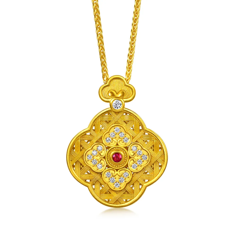【點睛品】四合如意 紅寶石 鑽石黃金項鍊(小)