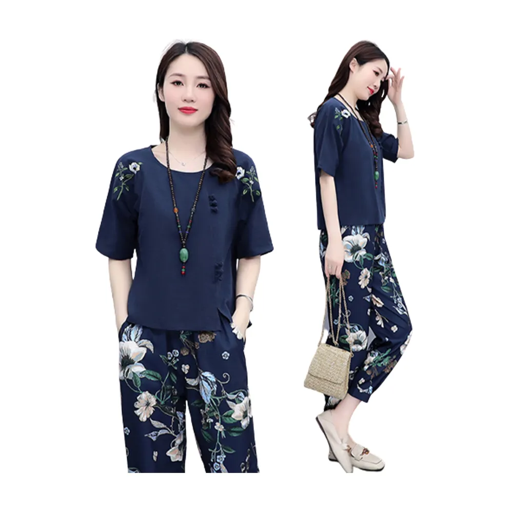 【K.W.】春季新品現貨高工藝夏日美感印花套裝(韓國空運  中大尺碼)