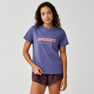 【BROOKS】女短袖上衣 Graphic 短袖上衣 暮夜藍/電光蜜桃 (221761583)