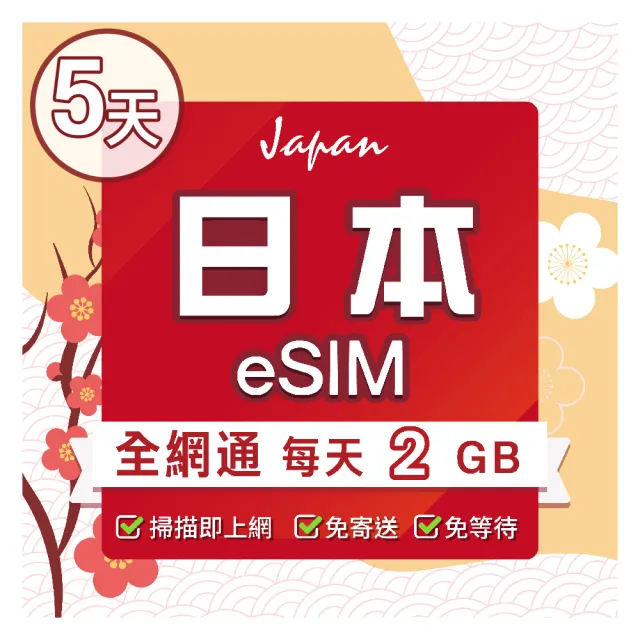 【環亞電訊】eSIM日本全網通5天每天2GB(日本網卡 docomo Softbank 日本 網卡 沖繩 大阪 北海道 東京 eSIM)